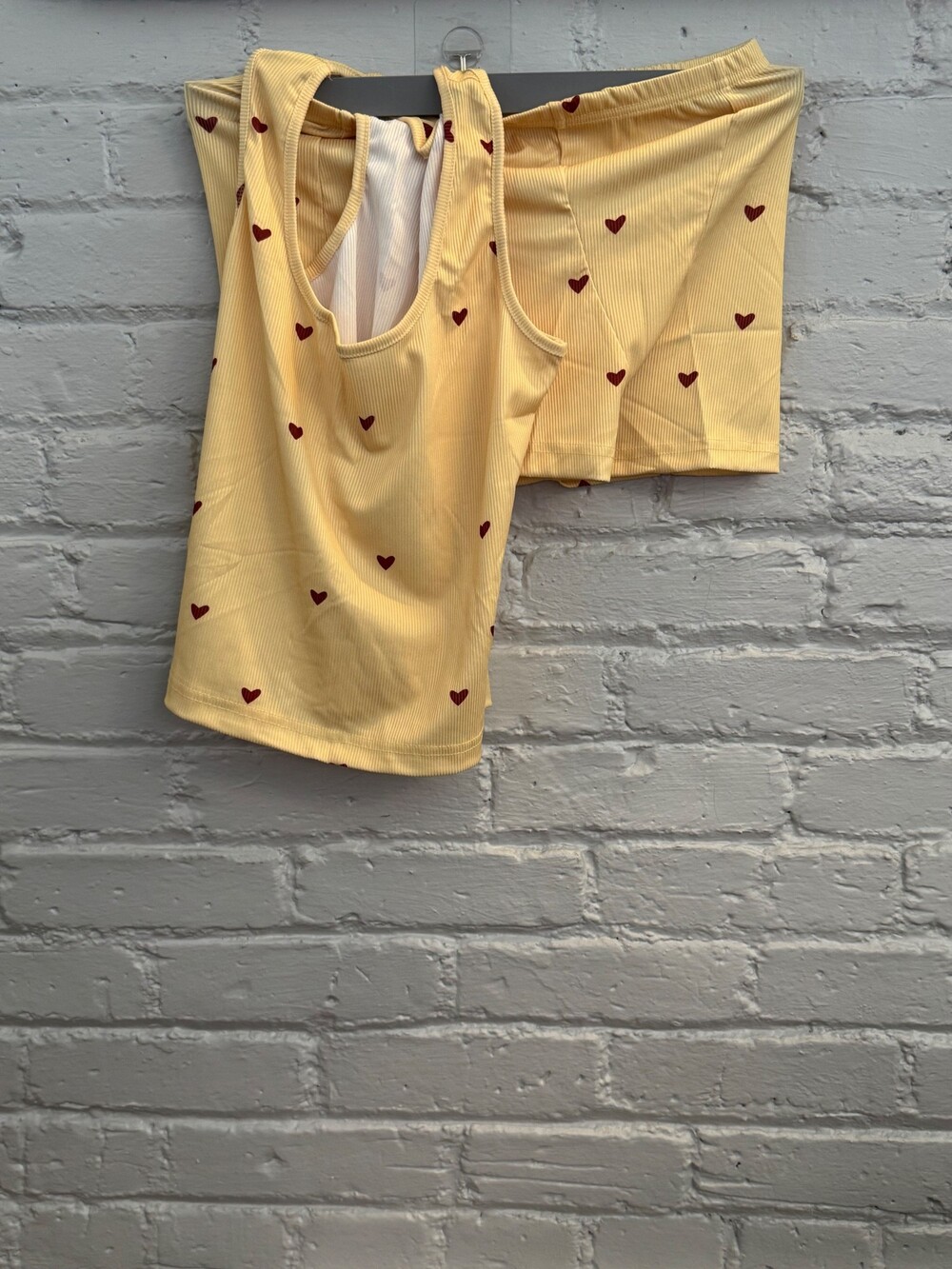 Ribbed Tank Top and Shorts Set with Red Heart